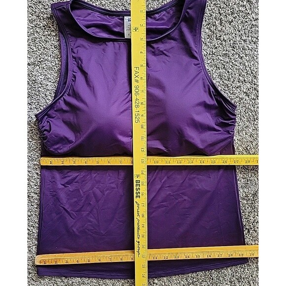 Women's Purple 14D  Swim Tank Top High Neck Padded Bra Lands' End Modest S870 - Picture 4 of 6